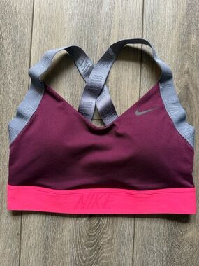 Nike Pro Indy Logo Back Sports Bra Burgundy Pink Size S